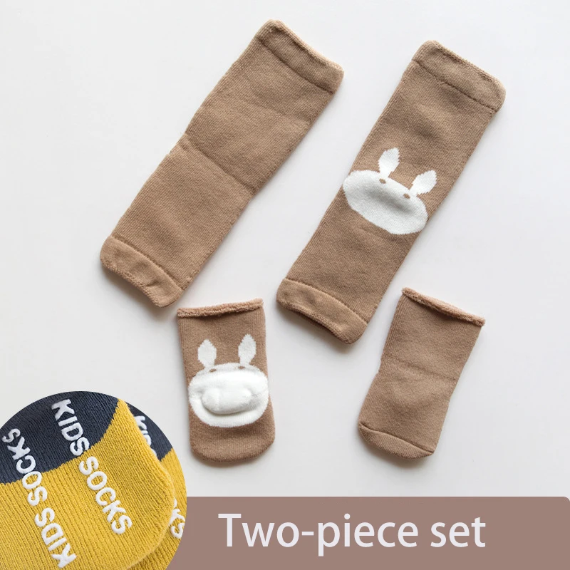 Toddler Socks Kneelet Two-piece Set Newborn Baby Thick Winter Terry Cotton Girl Autumn Skidproof Kids Infant Boy Cartoon Sock