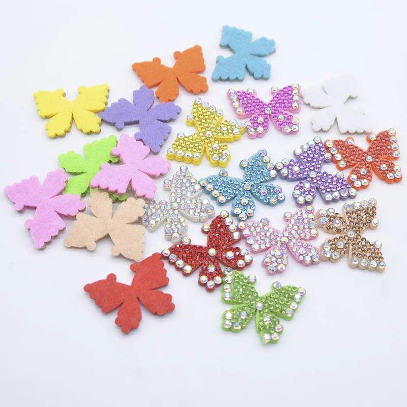 10Pcs 32*25mm Colorful Padded Butterfly Rhinestone Patches for DIY Clothes Headwear Hair Clips Bow Decor Appliques Accessories