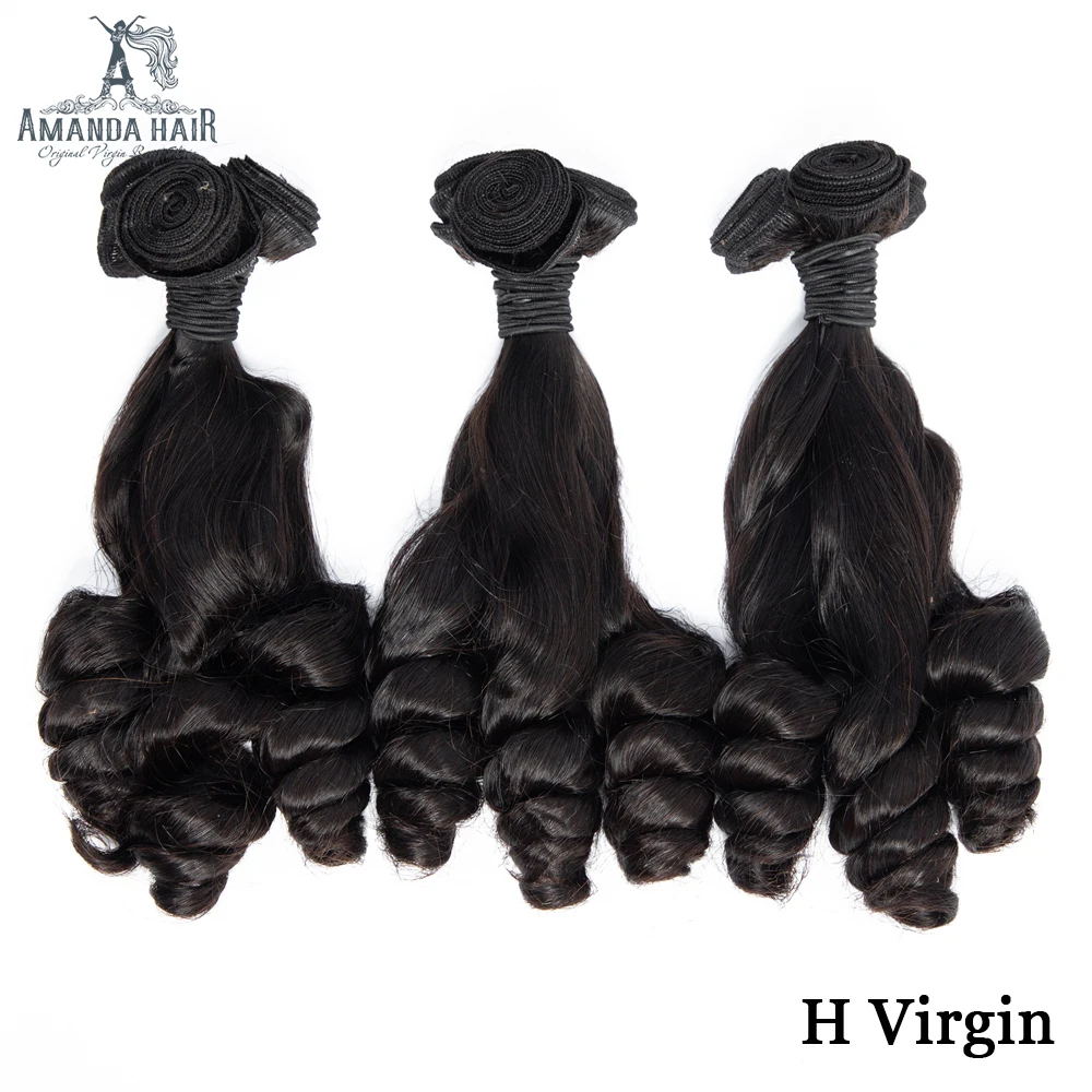 Amanda Funmi-Loose Wave Brazilian Hair Bundles, Virgin Hair Bundle com fechamento, Double Drawn Encerramento, não processados