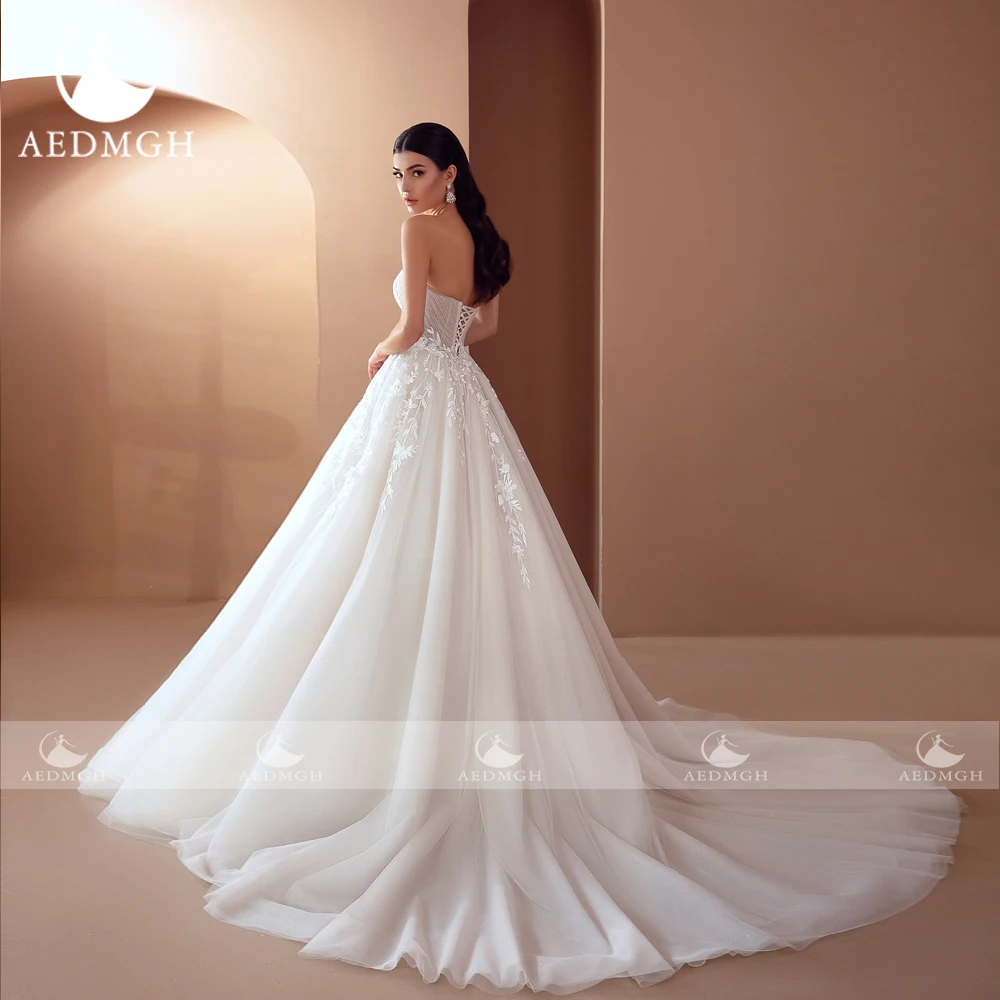 Aedmgh A-Line Wedding Dresses Sweetheart Fashion 2 In 1 One Shoulder Vestido De Novia Appliques Backless Custom Made Bridal Gown