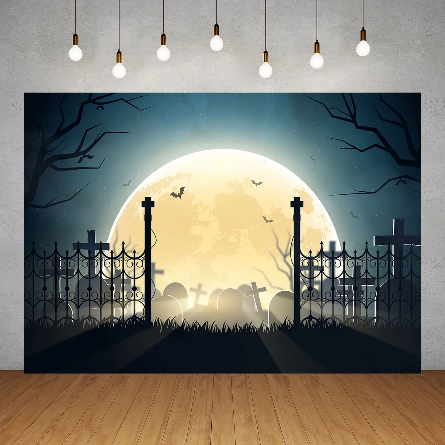 Graveyard Gate Moon Bat Halloween Photo Backgrounds Studio Props Photography Backdrops for Children Baby Family Party Photobooth