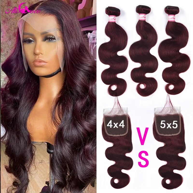 

Ali Coco Deep Burgundy Body Wave with 5x5 Closure 99j Colored Human Hair Bundle With Closure Hair 99j Bundles with Closure
