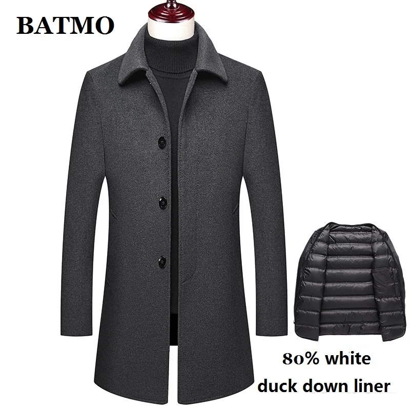 

BATMO new arrival winter 80% white duck down liner thicked wool trench coat men,men's wool jackets,men's wool warm coat M72002