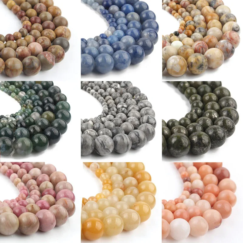 47 Style Mineral Beads Natural Stone Amazonite Rhodonite Sediment Jades Jaspers Stone Beads for Jewelry Making DIY Bracelet 15\'\'