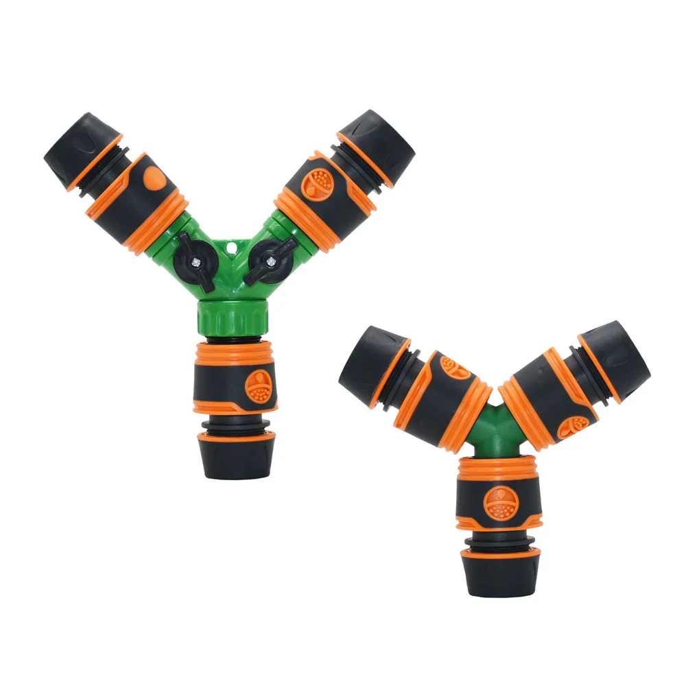 1/2 3/4 Inch 3-Way Water Splitter Y Garden Tap 16mm 20mm Garden Hose Quick Connector Irrigation Valve 1Set