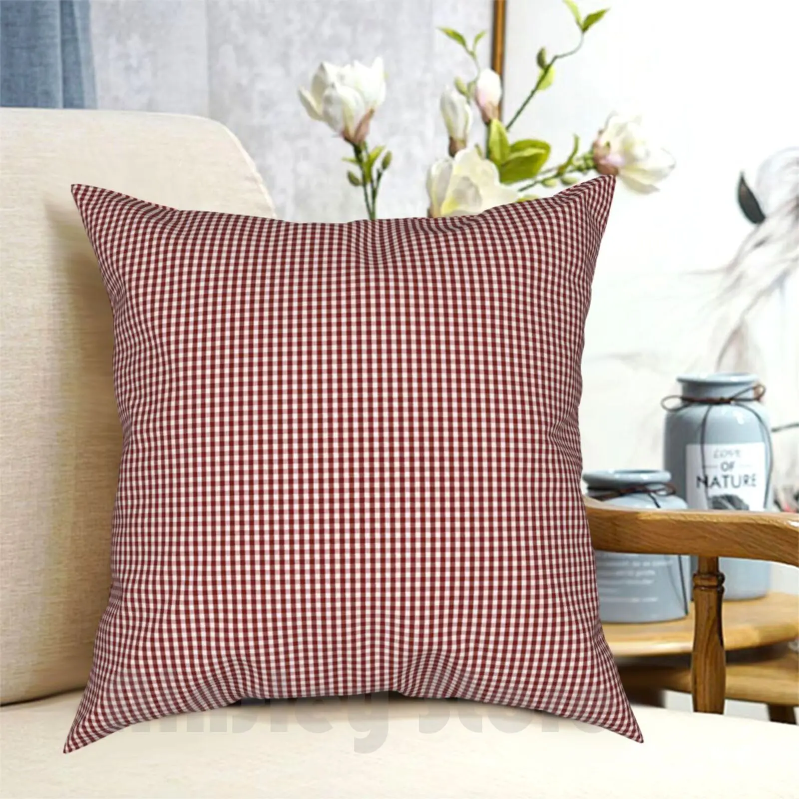 Mini Vintage New England Shaker Dark Barn Red Milk Paint Gingham Check Plaid Pillow Case Printed Home Soft Throw Pillow