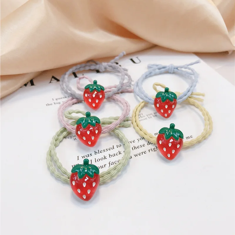 5Pcs/set New Small Strawberry Hair Rope for Women Girls Lovely Elastic Ponytail Holder Kids Headwear Head Ornament Scrunchie image 6