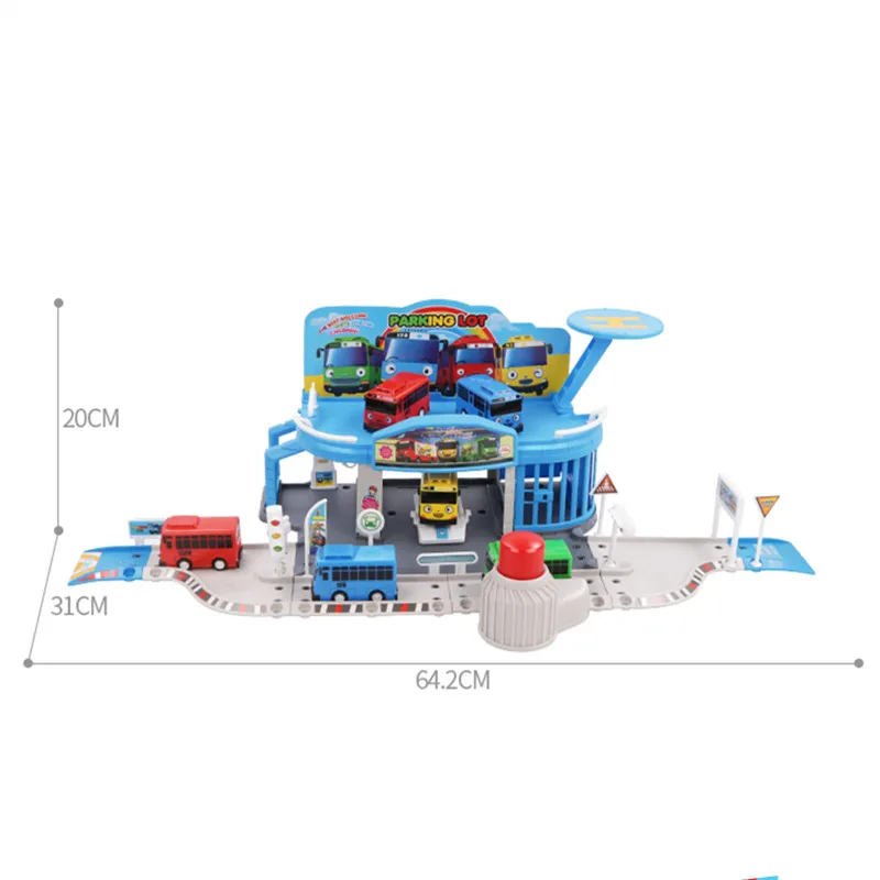 Korean Cartoons Tayo Bus Set Assembled Car Runway Model Bus Station Parking Lot with 2 Tayo the Little Buses Kids Toy Gift