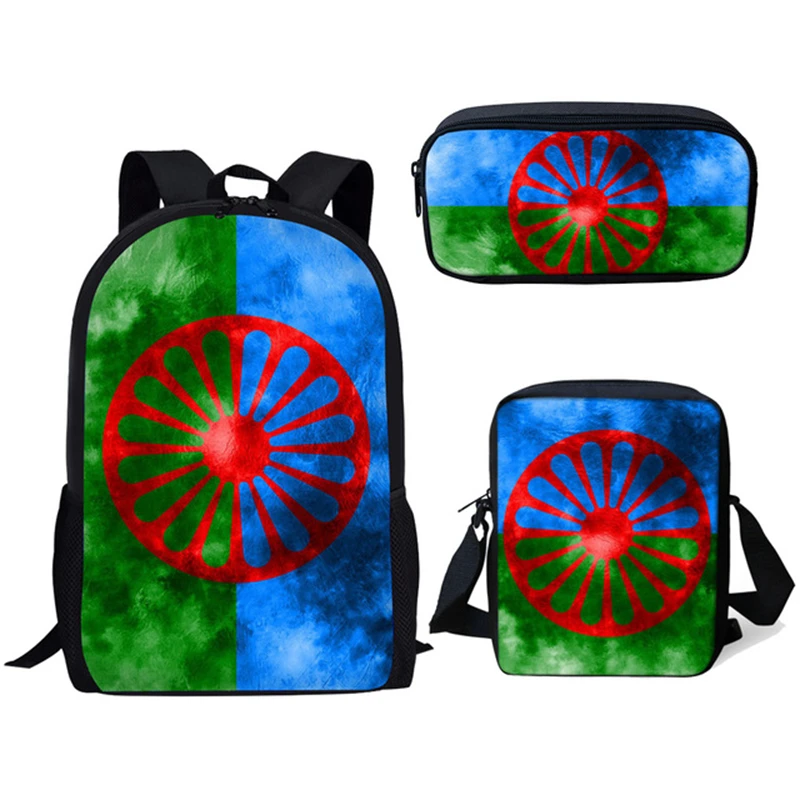 Sacs d'école imprimés de drapeaux de voyage pour garçons et filles, cartable/sac carré/sac à stylo pour adolescents, sac à dos personnalisable pour femmes et hommes 3 pièces/ensemble