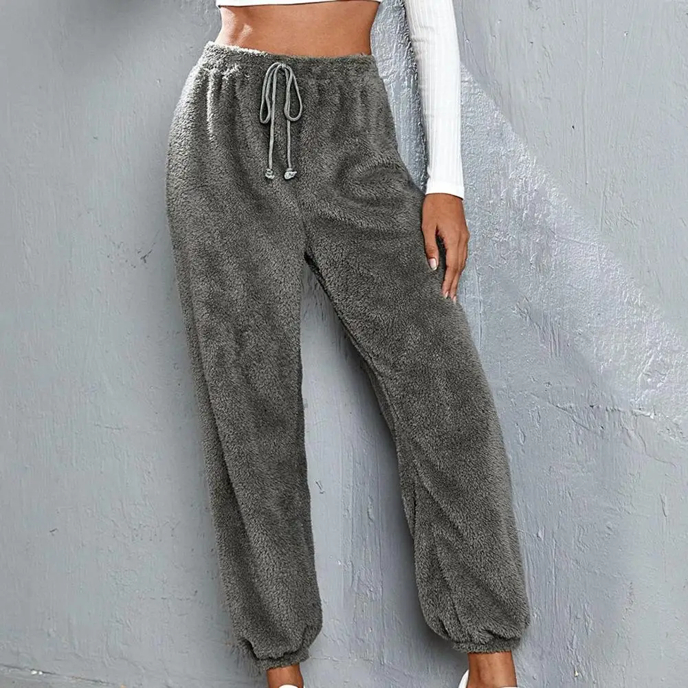 

Plush Sweatpants Breathable Fluffy Pants Double Sided Velvet Windproof Trendy High Waist Women Furry Trousers