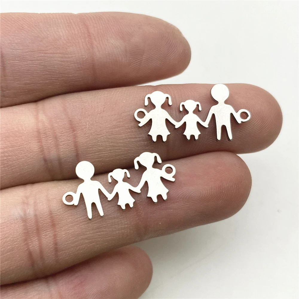 10pcs 3 Family Charm Stainless steel Jewelry Connect Use Father Mother Daughter Hand In HandDiy Jewelry Making