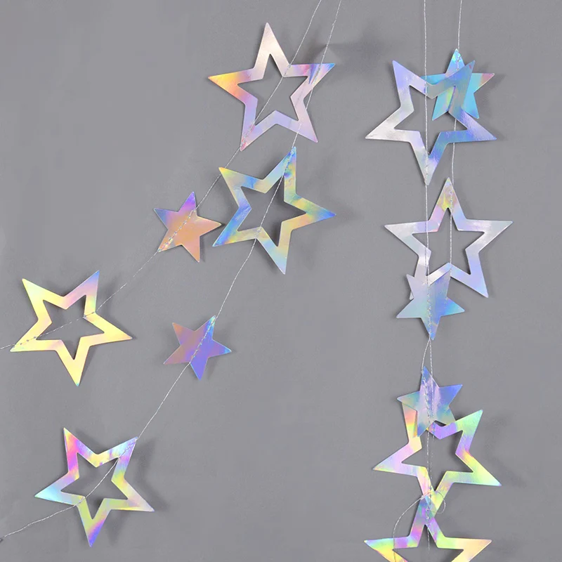 Farbverlauf Silber Papier Stern Girlande für Kinder Geburtstag Party Dekoration Hochzeit Weihnachten Wandbehang Banner Mädchen Junge Baby Dusche – Detail 1