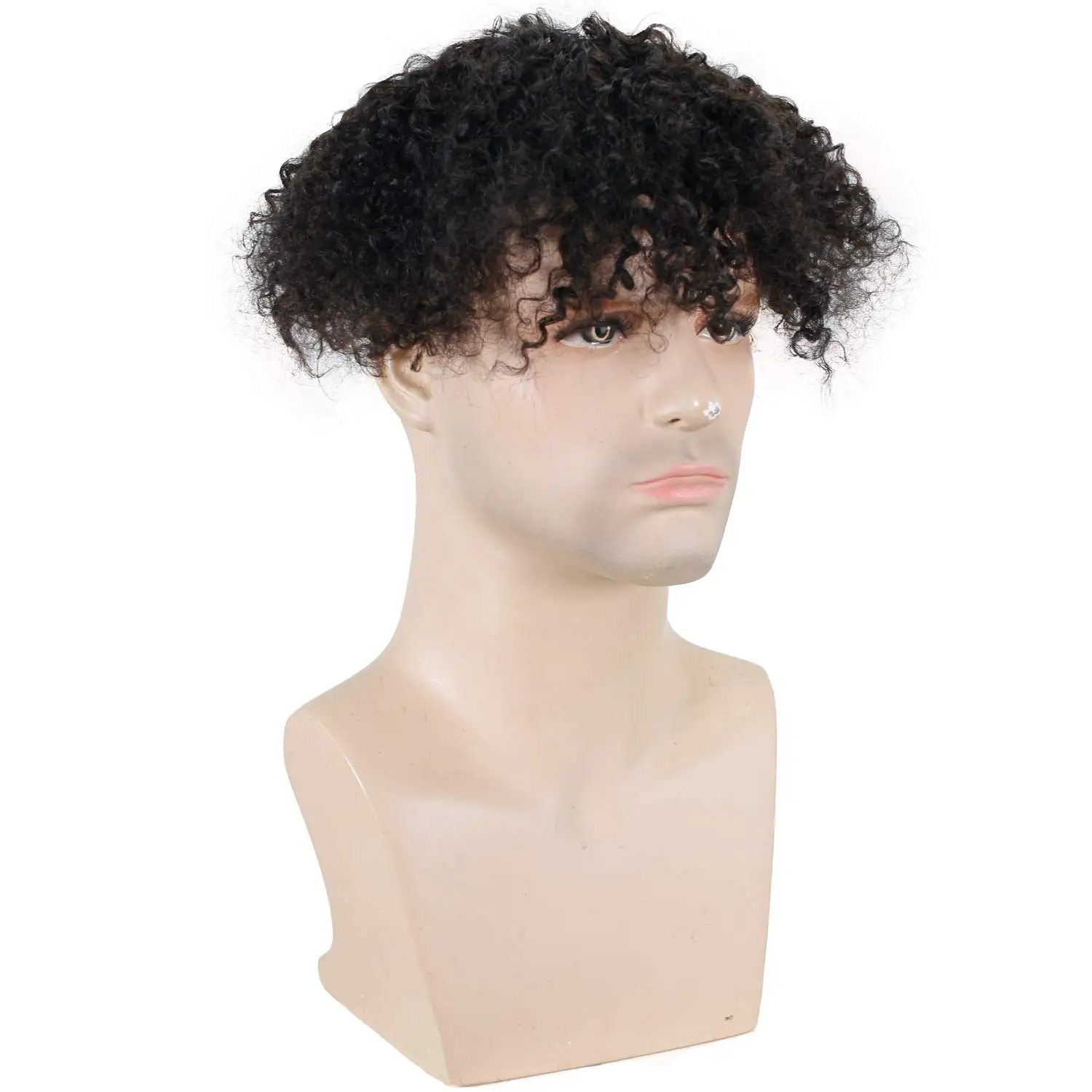 Kinky Curly Men\'s Toupee for African Amercian 100% Rem Human Hair Mono Lace PU Base Hairpiece Replacement Wig 10x8inch 1B Black