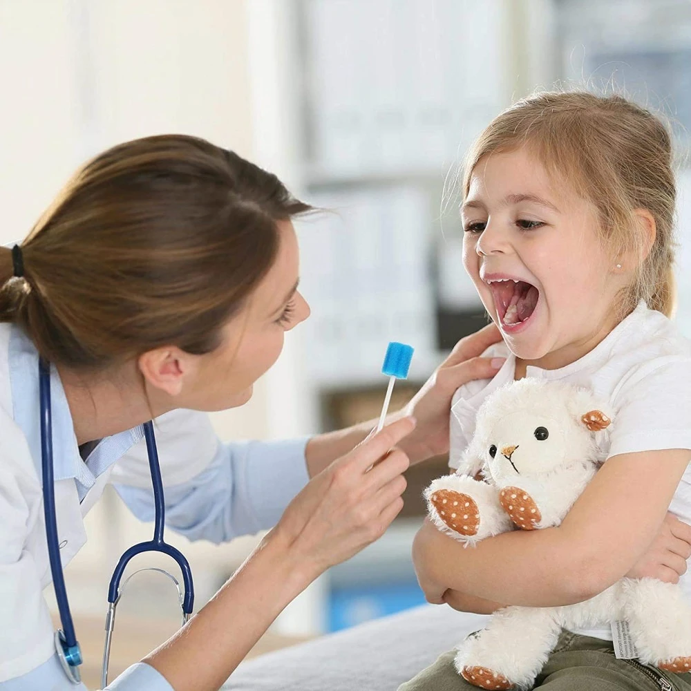 Bastoncillos de espuma para limpieza bucal, esponja desechable para uso médico, cuidado bucal, 100 unidades