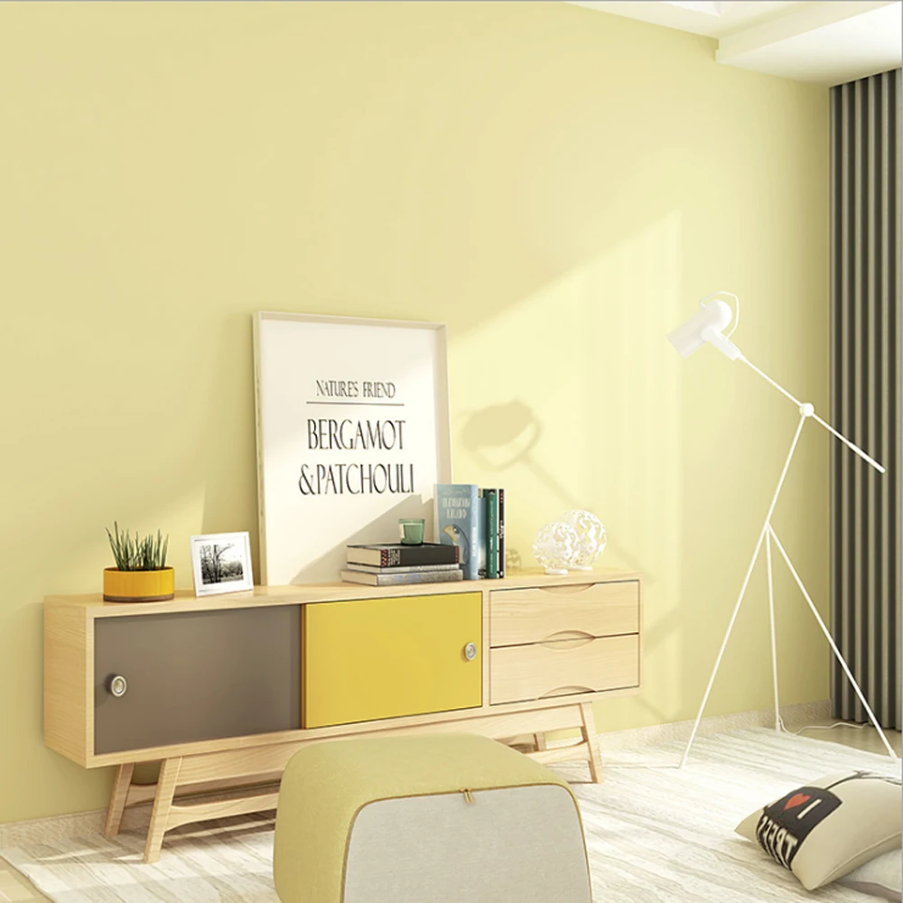 

Q QIHANG Modern Simple Solid Color Living Room Bedroom Dining Room Nordic Ceiling/Decorative Wallpaper Yellow 0.53m*10m=5.3m2