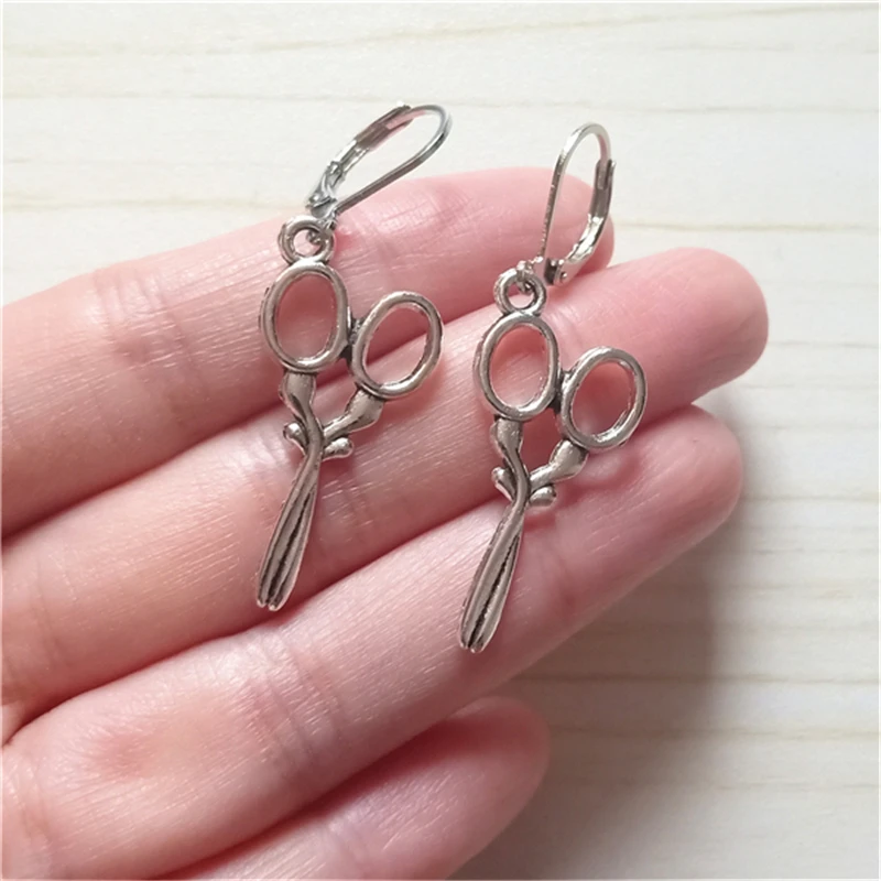 Antique Silver Color Alloy Scissors Leverback Earrings, Scissors Jewellery, Cute Earrings, Cool Earrings, Hairstylist Gift