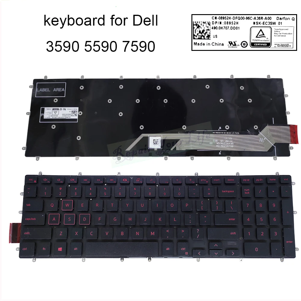 

US English Backlit Keyboard for DELL G3 15 3590 3579 G5 5590 G7 7790 7590 08952H Laptop Keyboards backlight blue red keycaps