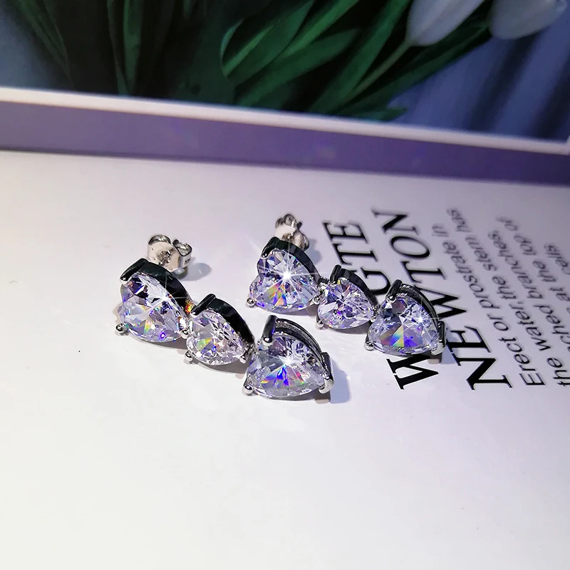 Huitan Fashion Luxury Heart Cubic Zirconia Crystal Earrings Women Simple Stylish Design Versatile Female Earrings Ear Jewelry