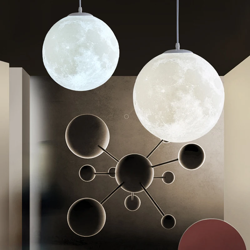 

Art Nordic 3d Printing Moon Pendant Light Ball Modern Simple Living Room Droplight Bedroom Dining Hall Home Lighting