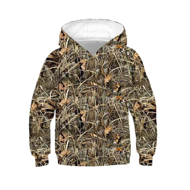 Jumeast Boys Girls 3D Children Sweatshirt Reed Camouflage Hunting Spring Autumn Coat Long Sleeve Kids Cap Sport Pullover Hoodies