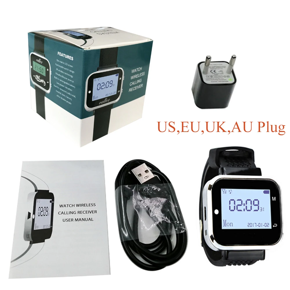 Multiple Language Russian Wireless Watch Receiver Pager in 433.92mhz for Restaurant Calling Paging, Hotel, Call Button, Buzzer