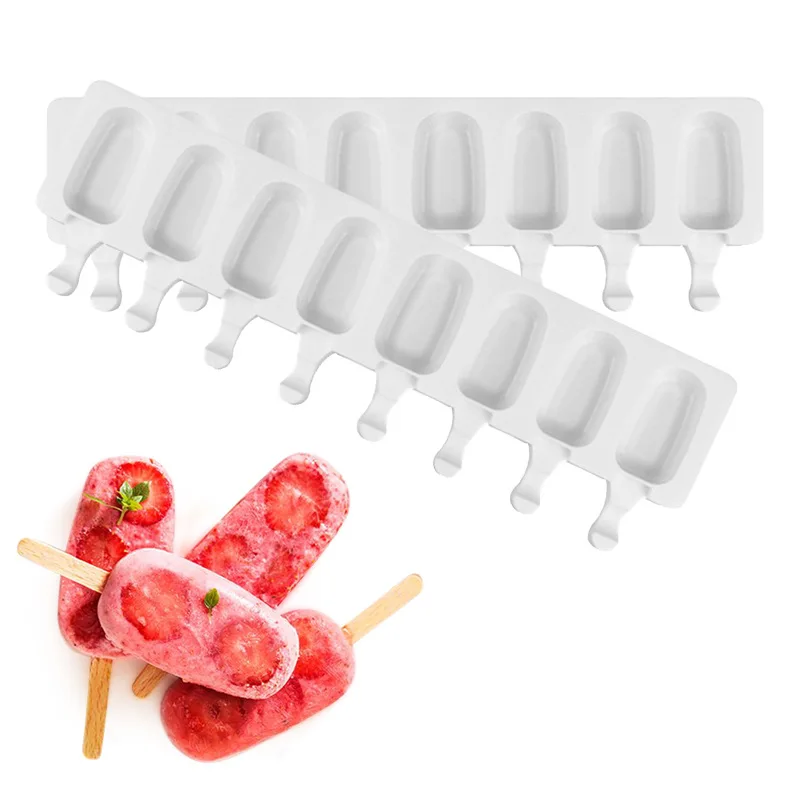 

8 Cells Foodgrade Silicone Ice Cream Mold Homemade Popsicle Molds DIY Dessert Freezer Fruit Juice Ice Cube Maker Mould and stick