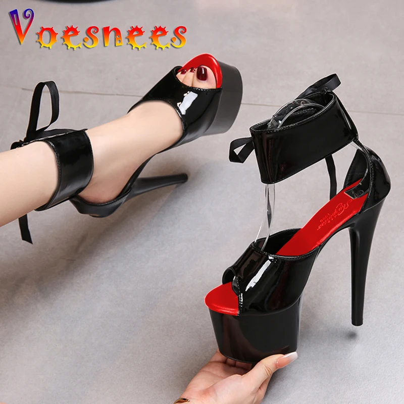 Mixed Colors Sandals Ladies Summer Modern Women's Shoes Ankle Strap Heels Pole Dancing Platform Nightclub 17CM Super High Heels