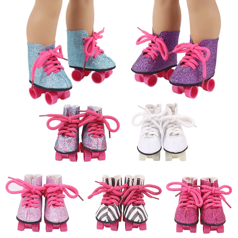 Doll 10 Styles Roller Skate Shoes Fit 18 Inch American&43 Cm Baby New Born Doll Color Boots Generation Christmas Girl`s Gift Toy