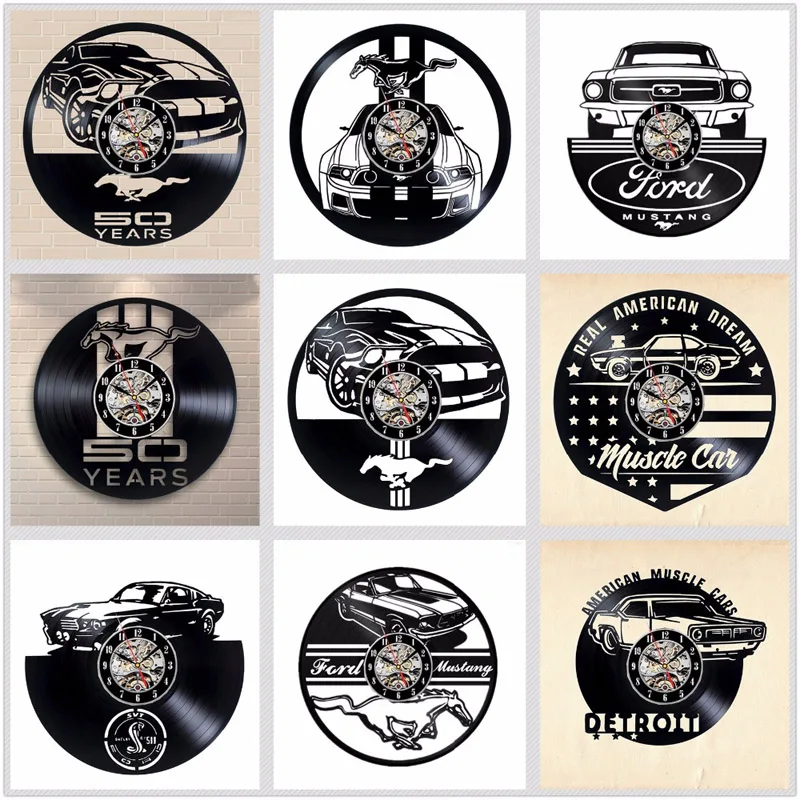 Ford Mustang Vinyl Record Wall Clock Modern Design Living Room Decoration Car Logo Hanging Clocks Wall Watch Home Decor Silent