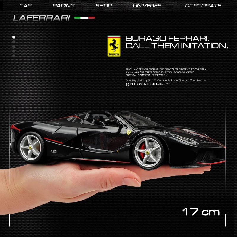 Bburago 1:24 FERRARI Black  La ferrari simulation alloy car model Collect gifts toy