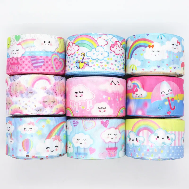 10 Yards 1,5'' (38MM) Regenbogen-, Wolken-Bedruckte Grosgrain-Bänder für Haarschleifen DIY Handarbeitsmaterialien Y19082301 – Detail 1