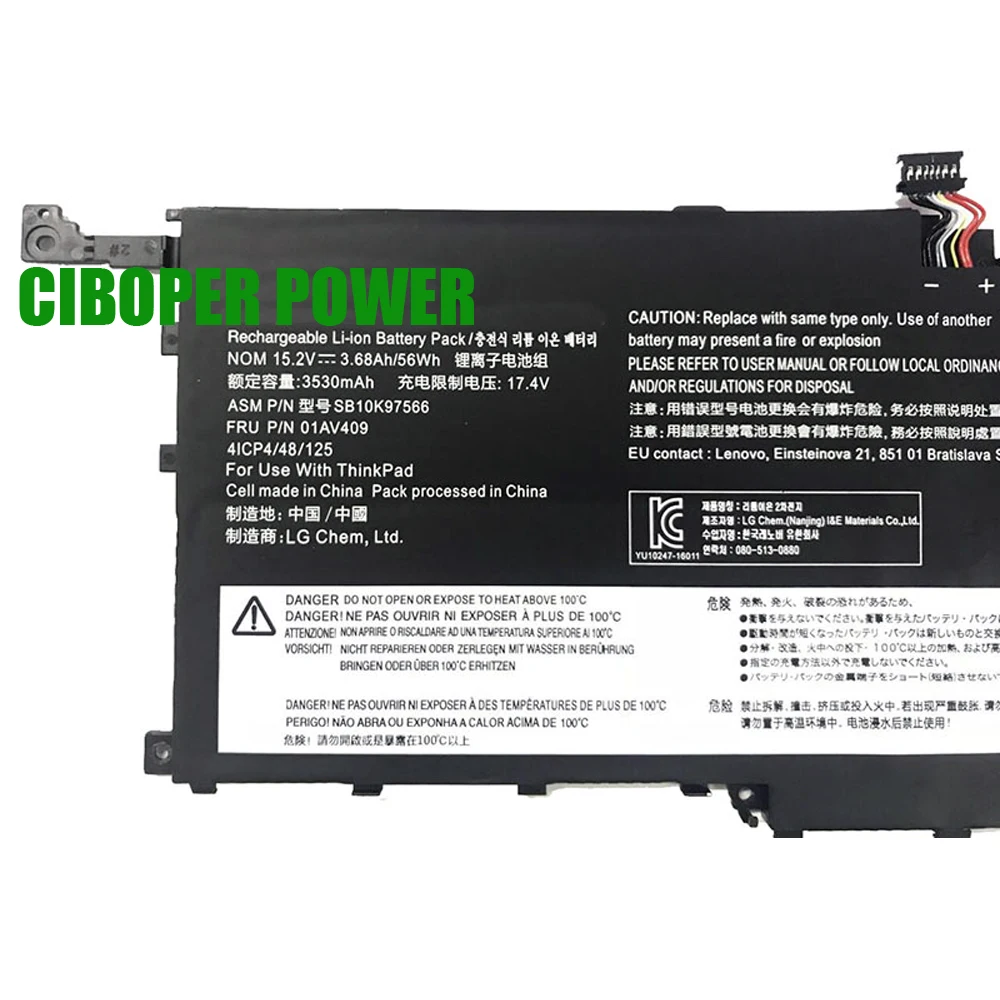 

CP Laptop Battery 01AV409 00HW029 00HW028 SB10K97566/7 SB10F46466 01AV439 SB10F46467 For X1C Yoga Carbon Gen 4 2016 Ultrabook