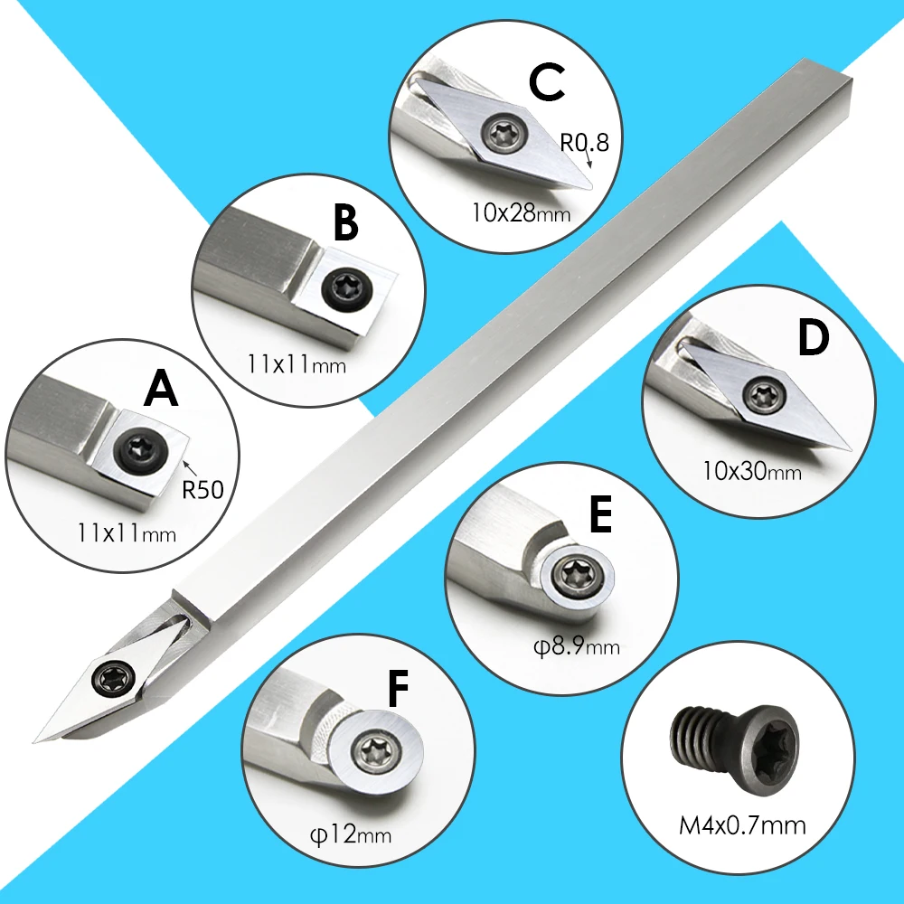 Carbide Woodturning Tool with Replaceable Cutter Inserts Round Square Diamond for Wood Lathe Woodworking Turning Chisels