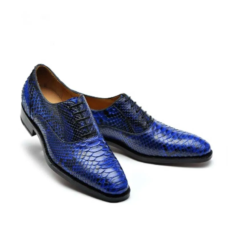 hubu new Python skin  manual  male shoes  fashion  Men shoes  blue  lace-up  Leather shoes  Genuine leather sole