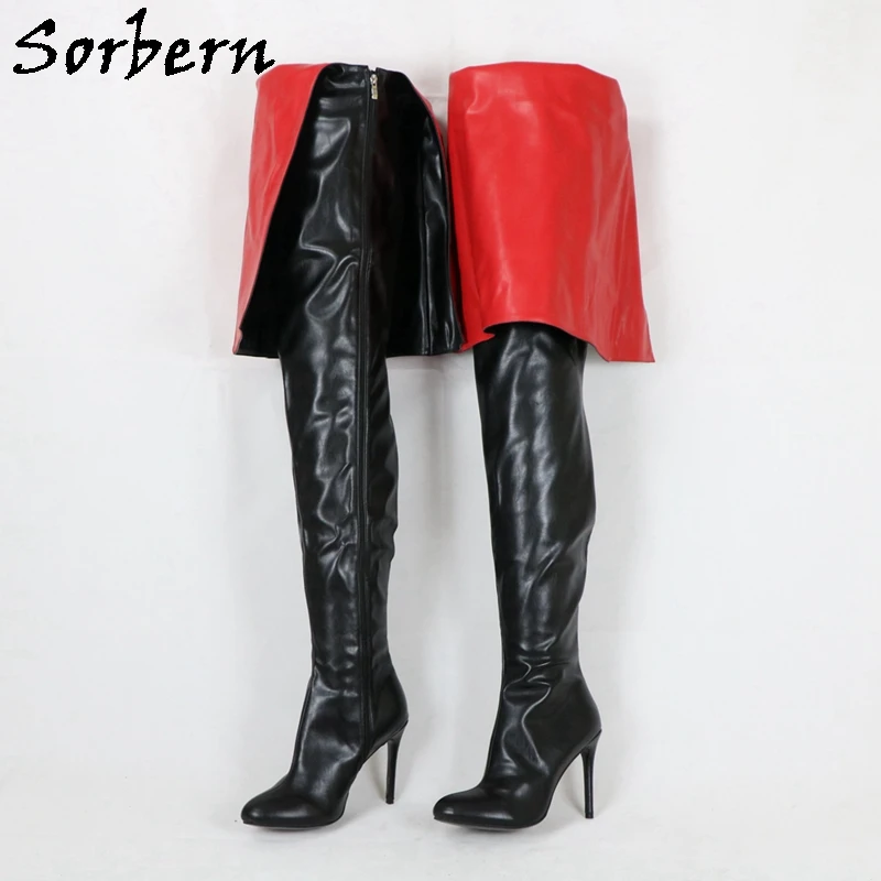 Sorbern Super Long Boots Women Unisex Styles High Heel Black And Red Shoes Round Toe Custom 85Cm In 125Cm Out Crossdresser Shoe