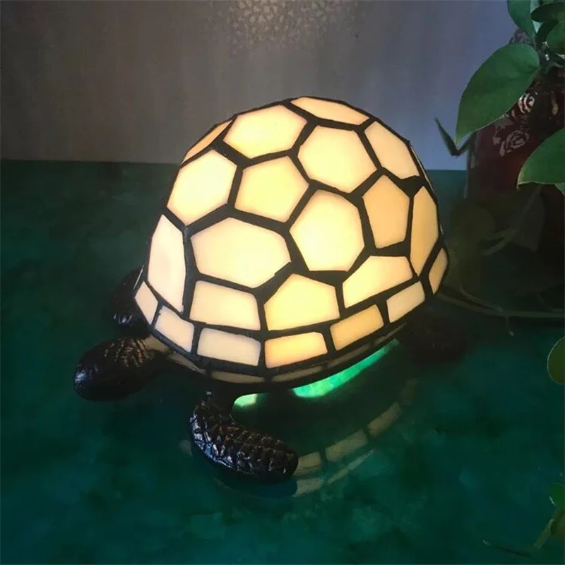 Retro Tortoise Table Lamp , Bedroom Bedside Desk Lamp Stained Glass Turtle Night Light Creative Gift,　3　 Color