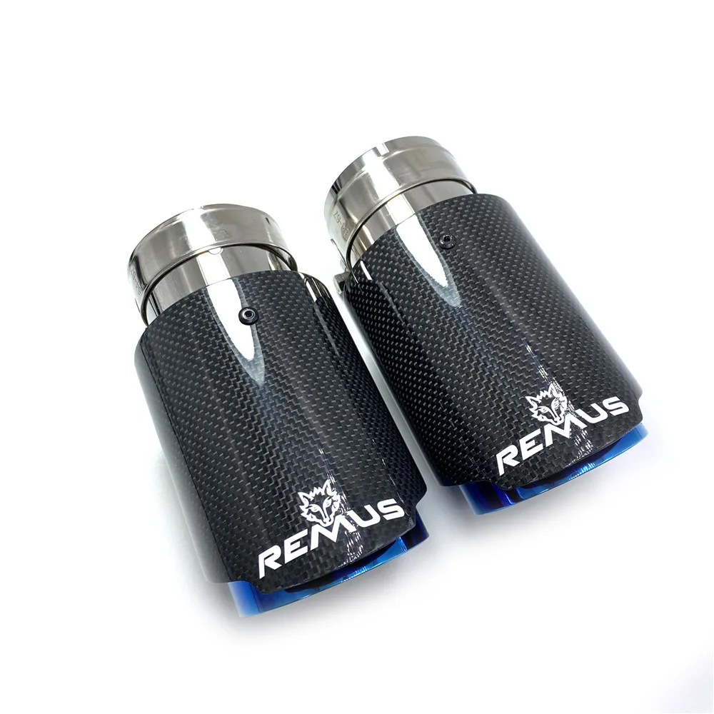 1Pcs Single Car Exhaust tip Blue Pipe Glossy Plain Carbon Muffler Pipe For BMW Benz Audi Porsche CX-4 E71 E46 E60 E90
