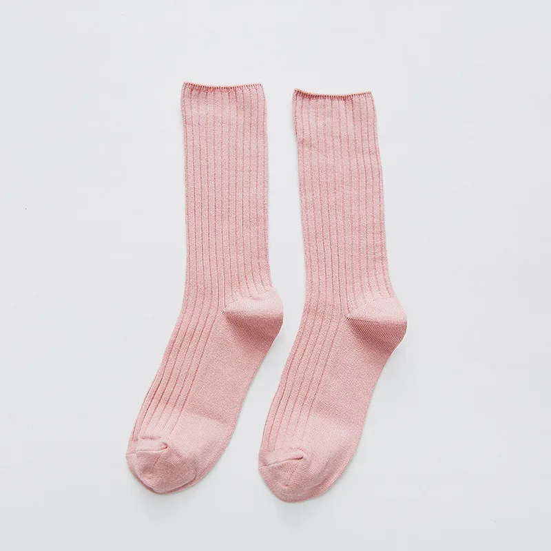 1 Pair Retro Women Cotton Loose Socks Autumn Winter Knitting Solid Color Long Student Girls