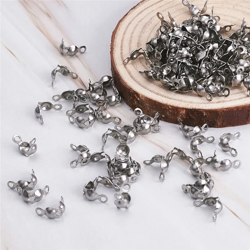 45pcs/5g Stainless Steel Open Clamshell Bead Tip Knot Cover End Crimps Beads Tip Fit Ball Chain for Jewelry Making 3mm inner