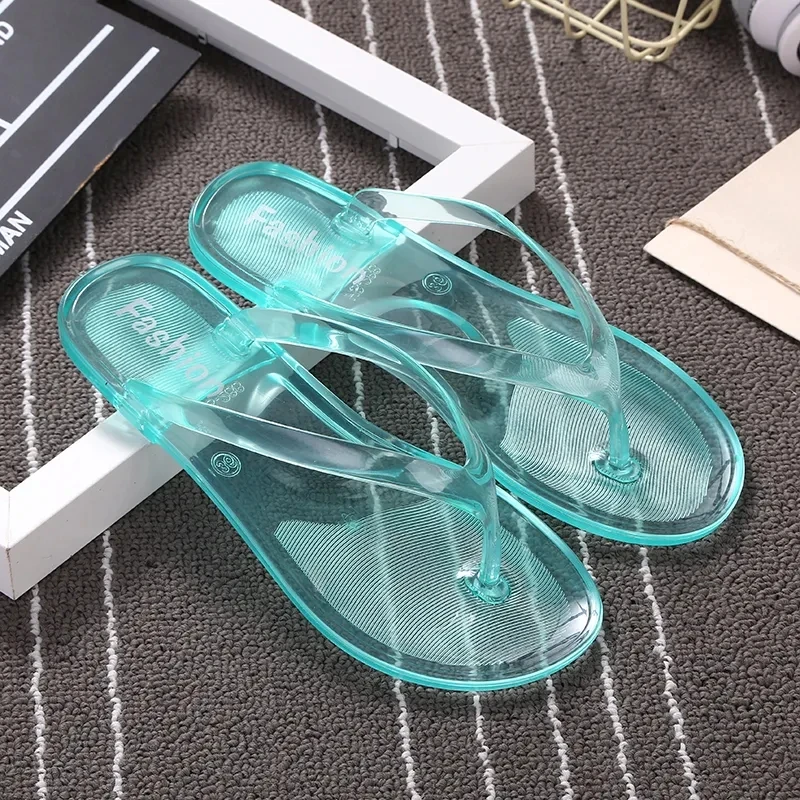 Summer Beach Flat Clear Flip Flops Girls Transparent Slippers Female Jelly Shoes Plain Color Women\'s Flip-Flops Ladies Slides