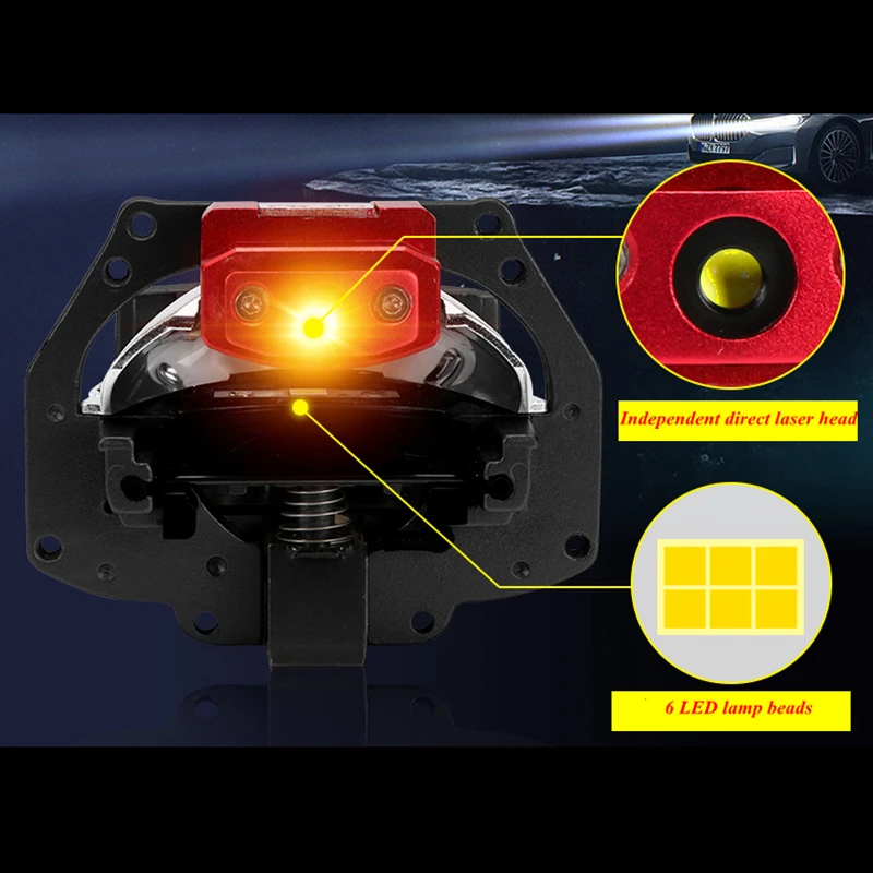 Light upgrade car LED dual-light laser headlights modified high beam cannon laser lens assembly headlights