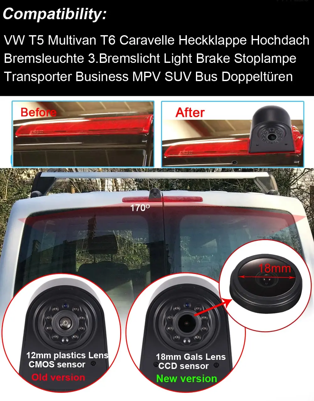 Car back up reverse light for VW T5 Multivan T6 Caravelle SUV MPV Bus rear view parking camera