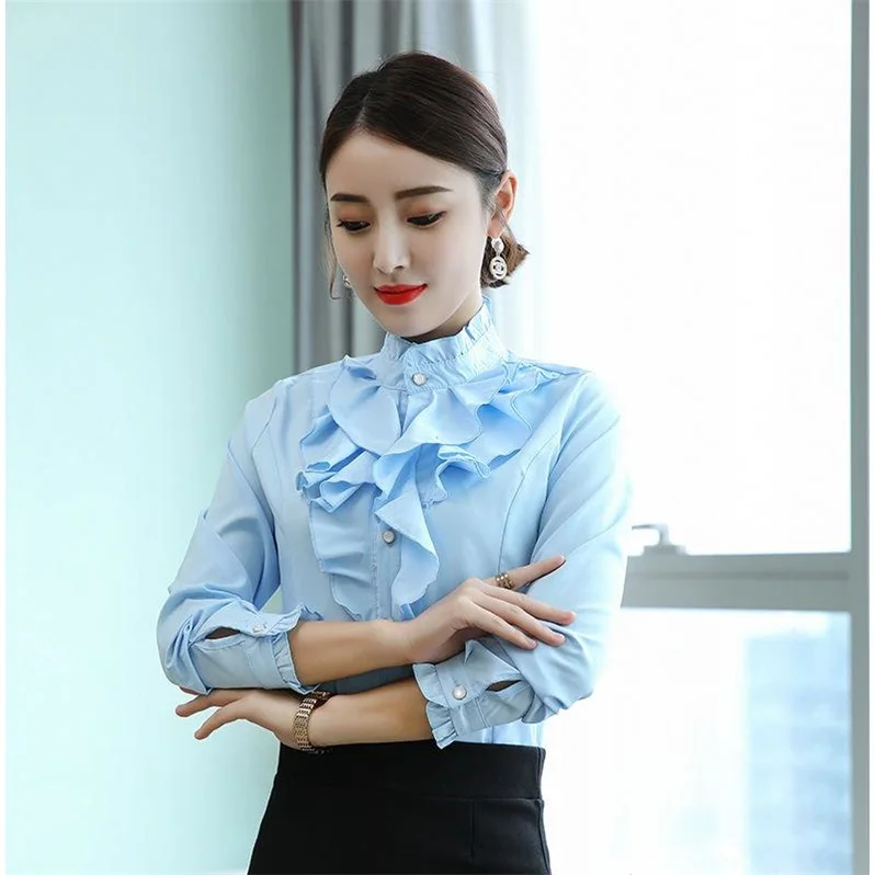 Big Size 5XL Women Chic Chemise Blouse Medieval Victorian Ruffles Formal Business Shirt Luxury Elegant Top Office OL Work Blouse