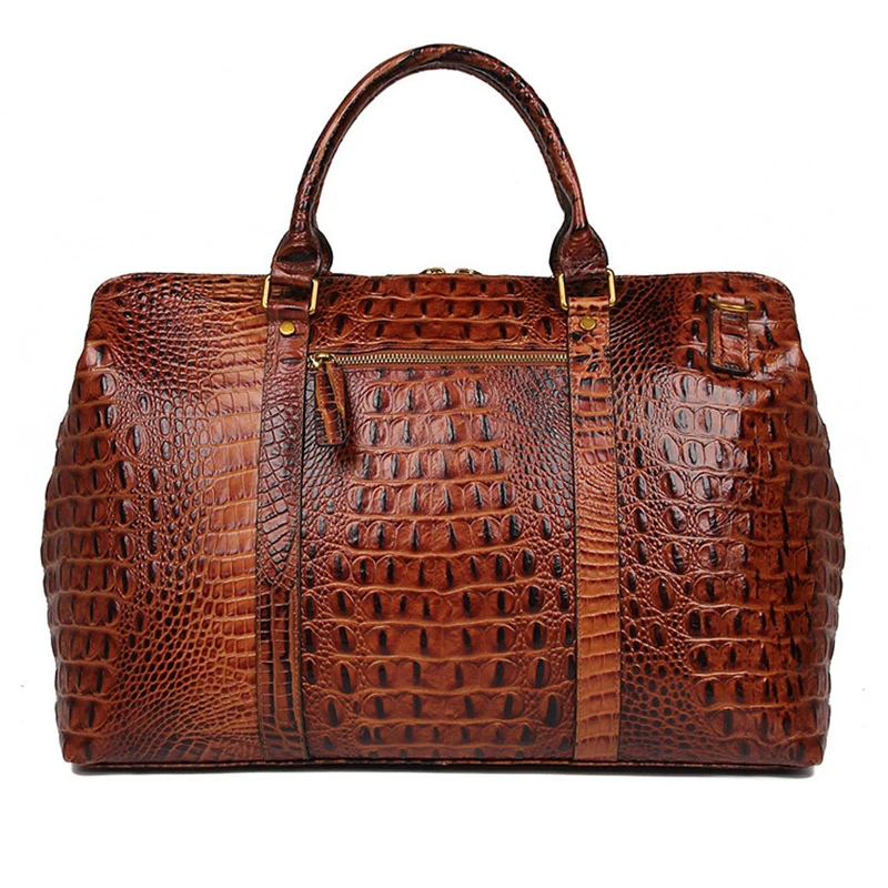 MAHEU High Fashion Men Women Leather Travel Duffle Bag Top Layer Cowhide Handbag Laptop Female Business Bag Alligator Pattern