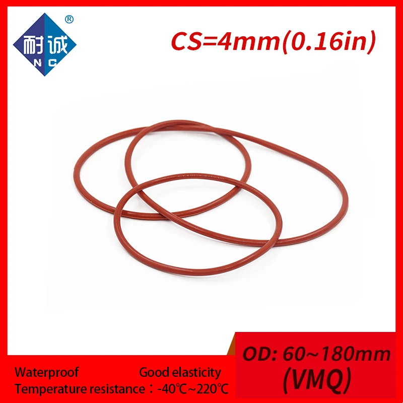 

1PC/lot Silicone rubber oring Red VMQ CS 4mm OD60/180mm Gasket Silicone Oring waterproof Silica gel