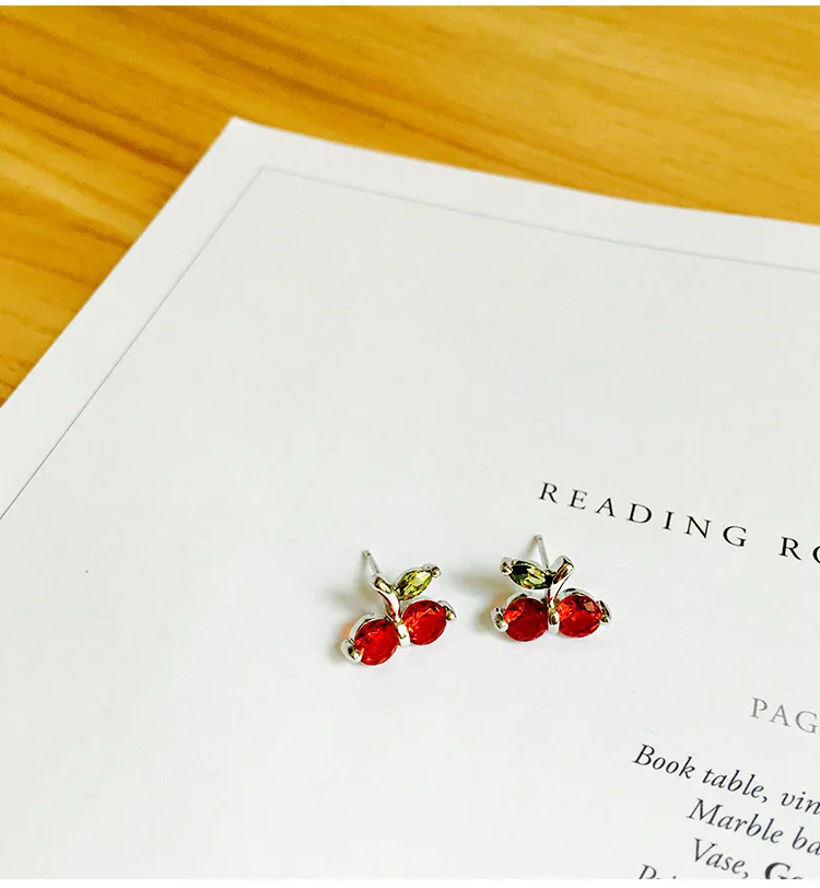 100% 925 Sterling Silver Prevent Allergy Red cherry Brincos Stud Earrings for Women Wedding Earrings Jewelry Accessories
