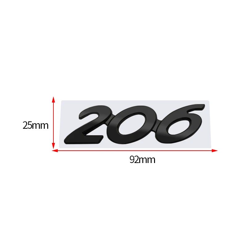 3D Glossy Black Chrome Silver Metal Logo Emblem Badge Decal Car Sticker for Peugeot 206 Car Accessories