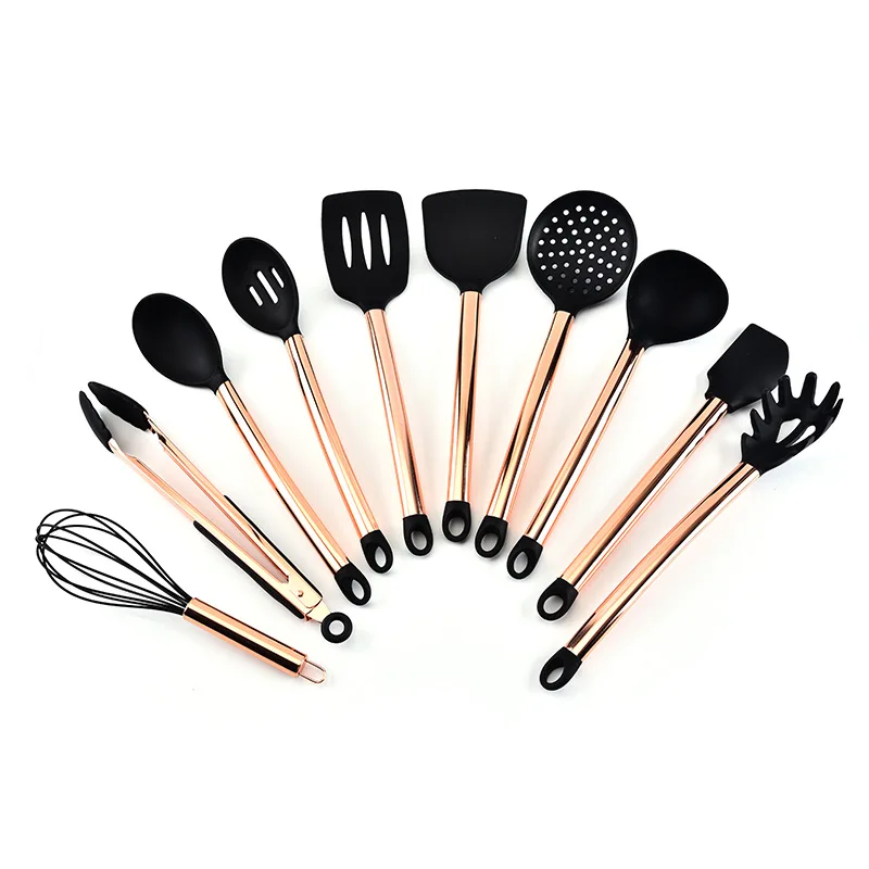 

Copper Plating Tube Handle Silica Gel Kitchen Ware 10-Piece Nonstick Cooking Ladel Kitchen Tools Suit