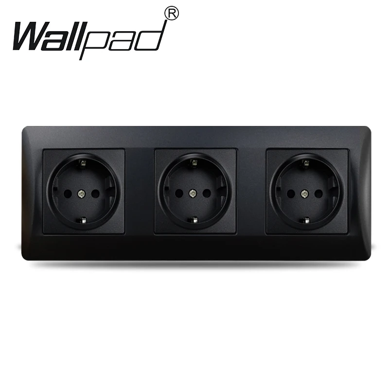 Triple EU Socket Matte Plastic Panel Wallpad Black 16A  234*86mm Wall Panel 220V Wall Sockets For EU Box Round Back Outlet