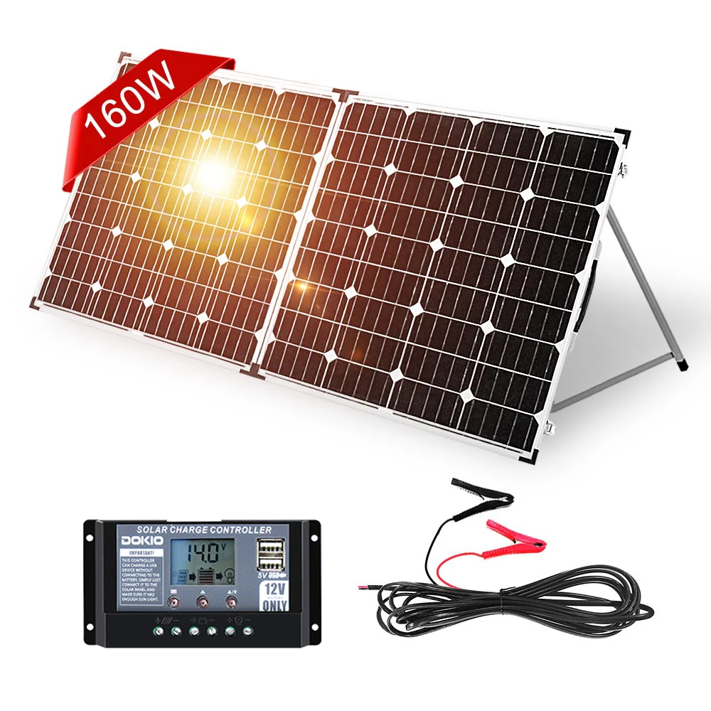 Dokio 160W(2PCS x 80W )Foldable Solar Panel 18V+5V 2A USB 10A 12V/24V Controller Panel Solar Easy to Carry Cell/System Charger